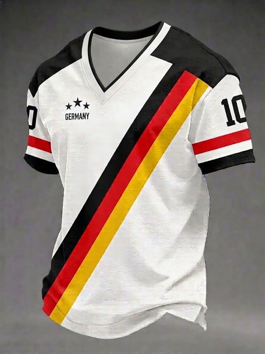 Herren-Fußball-T-Shirt aus Deutschland mit V-Ausschnitt und Aufdruck