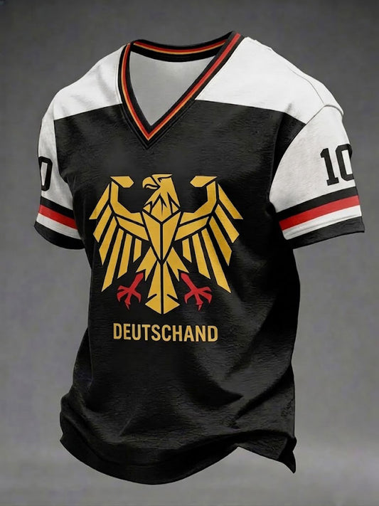 Herren-Fußball-T-Shirt aus Deutschland mit V-Ausschnitt und Aufdruck