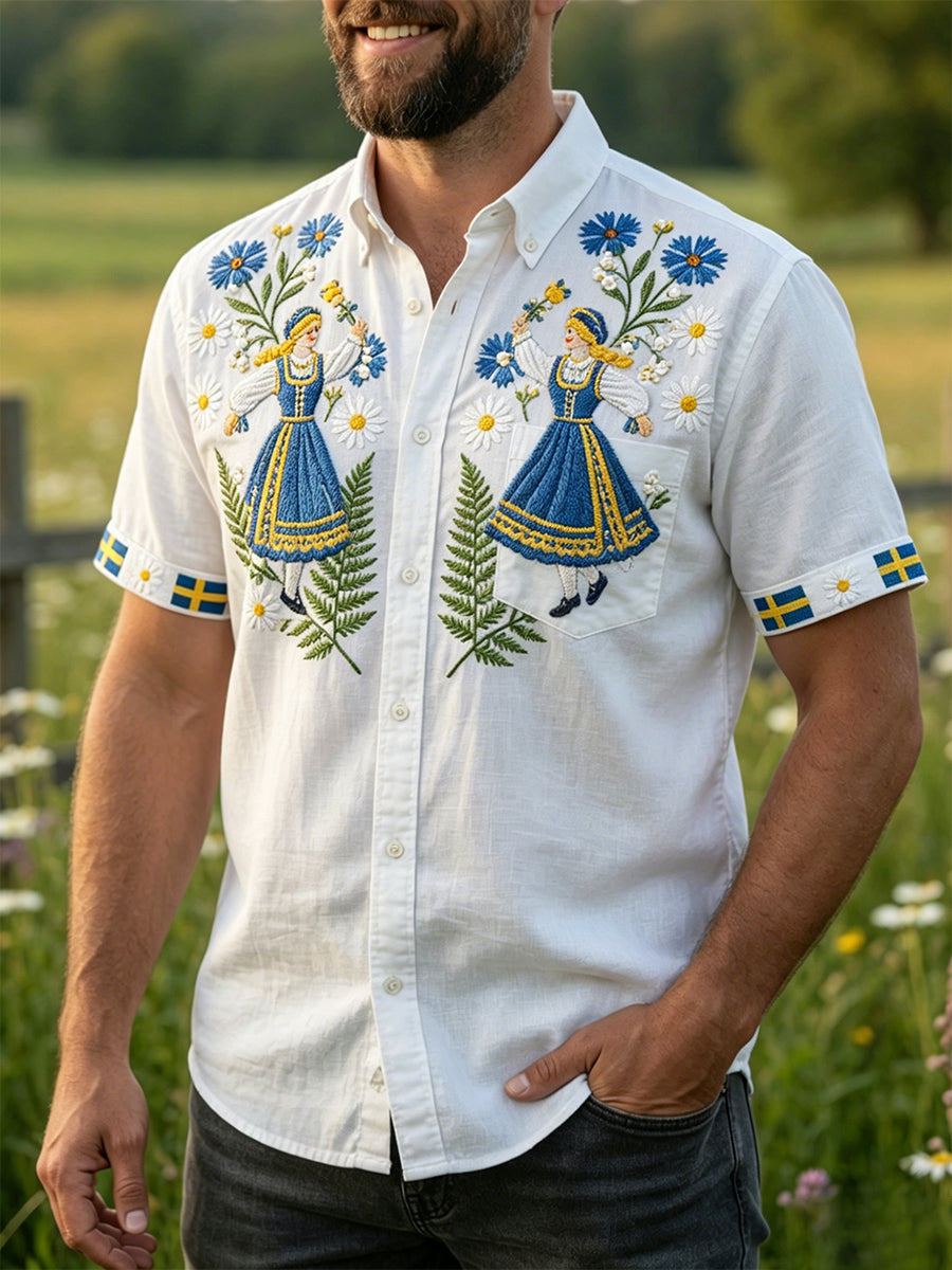 Retro Mittsommerfest-Kunstdruck-Lässiges Hemd