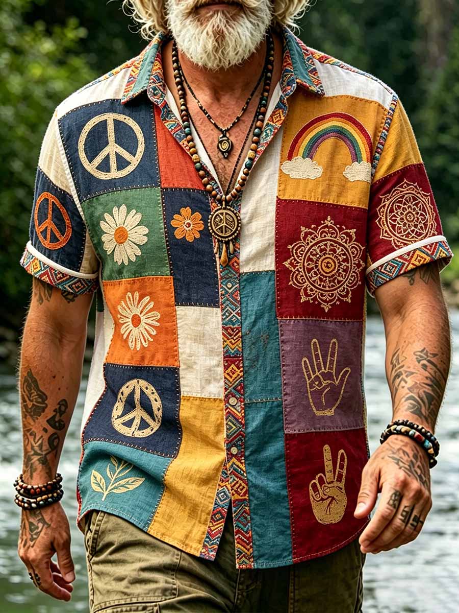 Herren-Hippie-Boho-Stil bedrucktes Freizeithemd