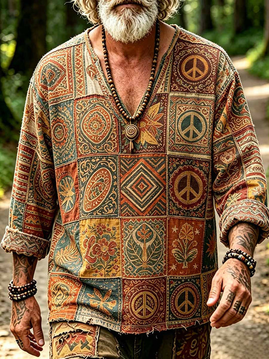 Herren-Hippie-Boho-Stil bedrucktes Freizeit-Oberteil