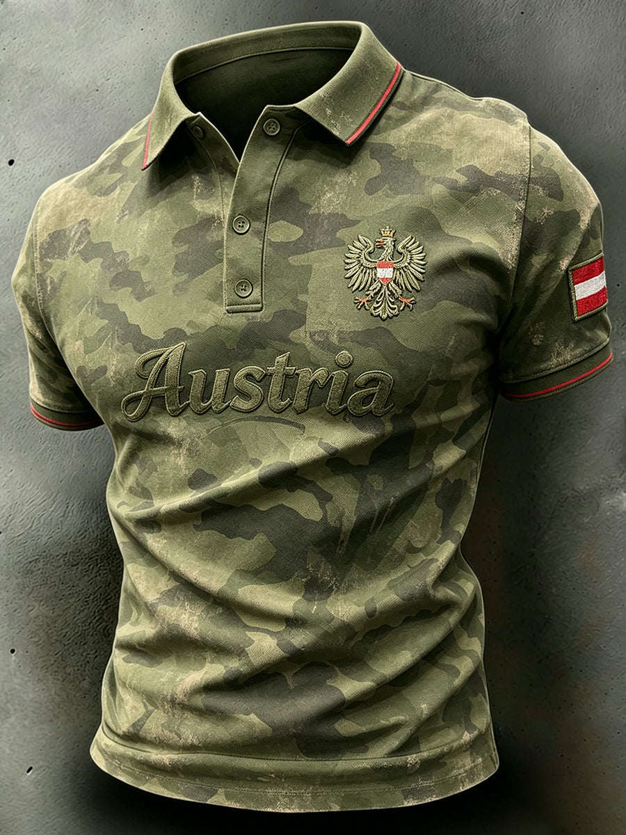 Herren-Camouflage-Poloshirt mit Used-Print