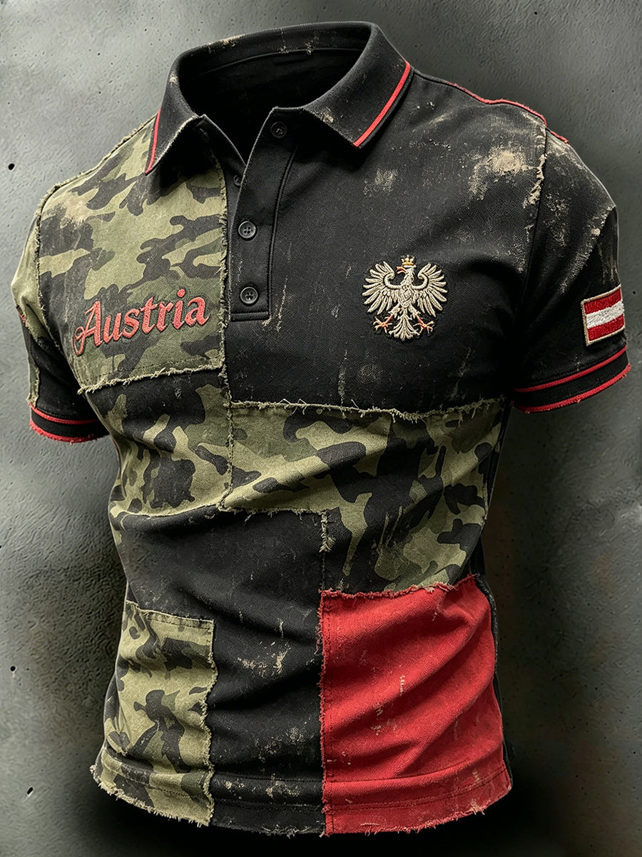 Herren-Camouflage-Poloshirt mit Used-Print