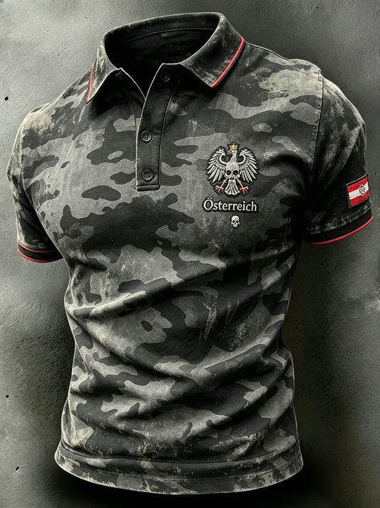 Männer Camouflage Polo-Shirt mit Distressed Print