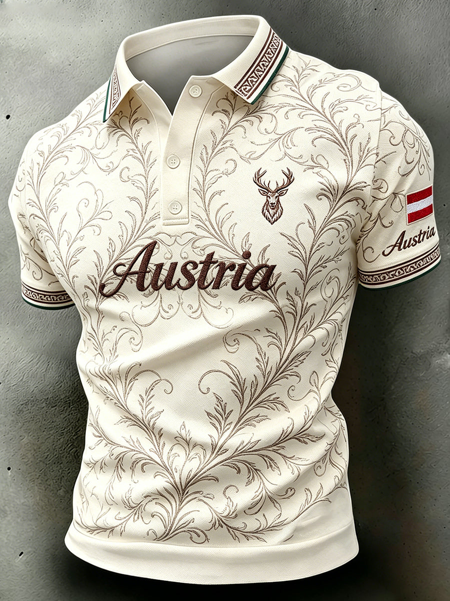Herren-Poloshirt mit Stickerei im Ethno-Stil und Print-Elementen