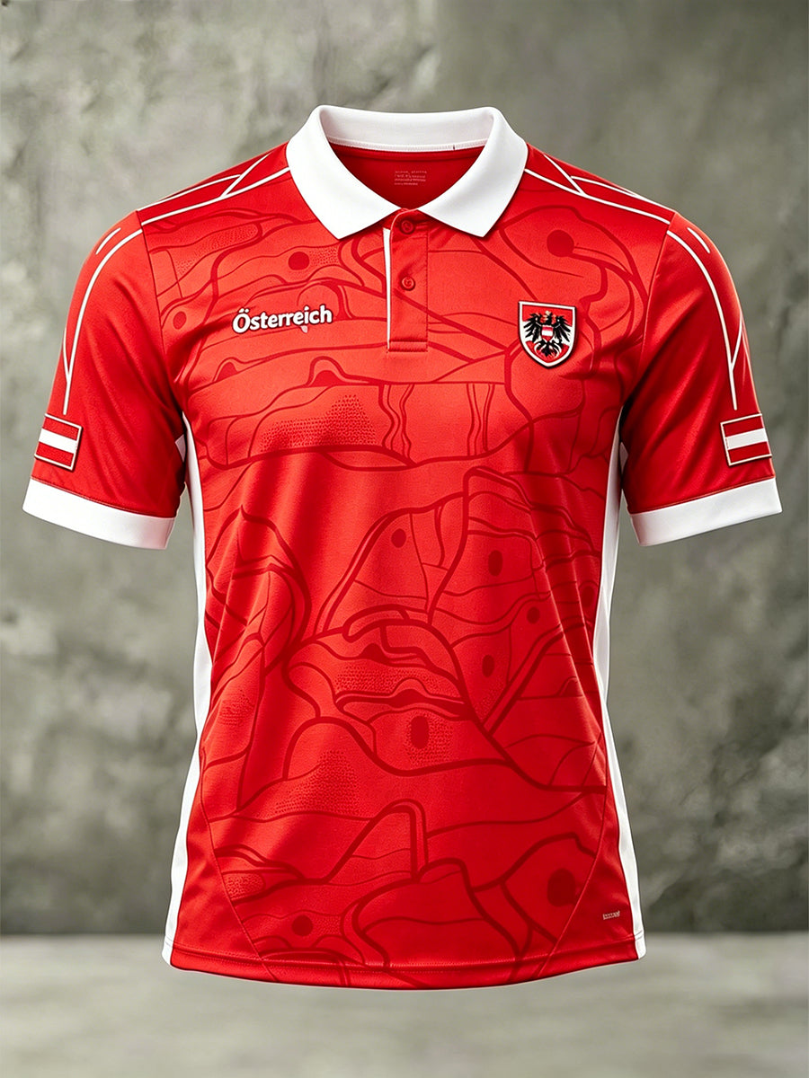 Herren-Fußballtrikot bedrucktes Poloshirt mit Raglanärmeln