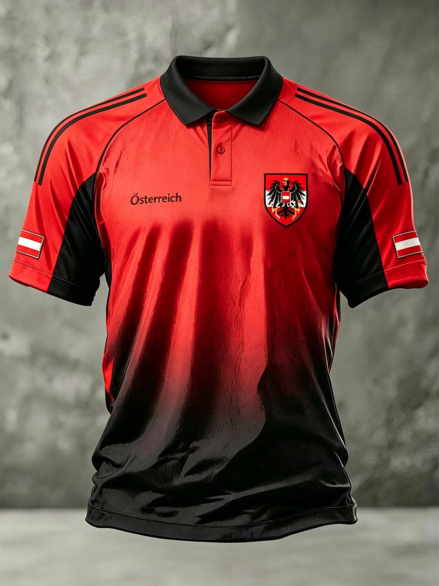 Herren-Fußballtrikot bedrucktes Poloshirt mit Raglanärmeln