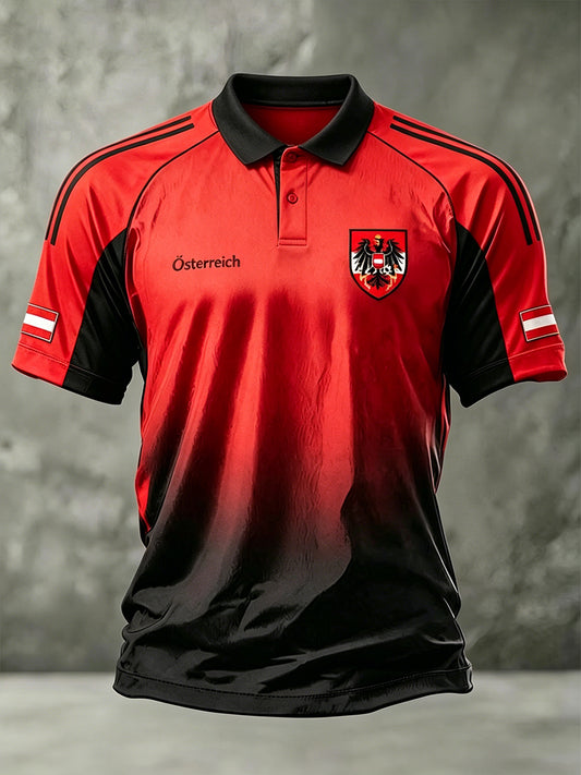 Herren-Fußballtrikot bedrucktes Poloshirt mit Raglanärmeln