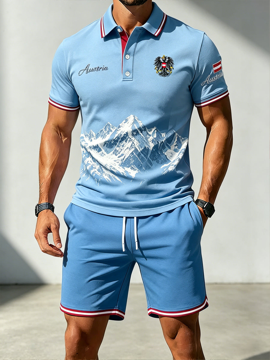 Herren-Polo-Set mit kurzen Ärmeln und Alpenberg-Print