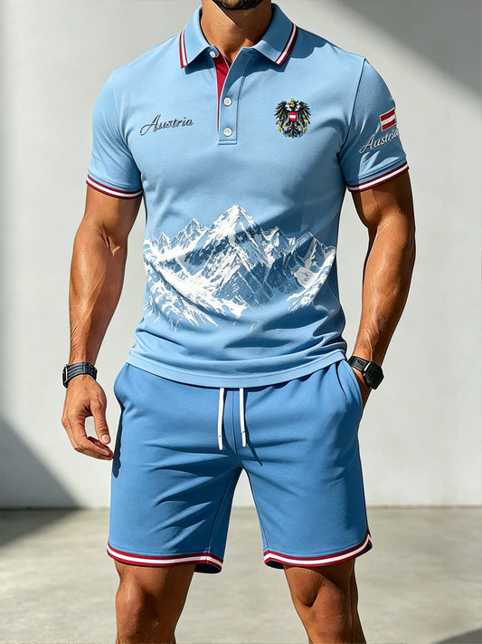 Herren-Polo-Set mit kurzen Ärmeln und Alpenberg-Print
