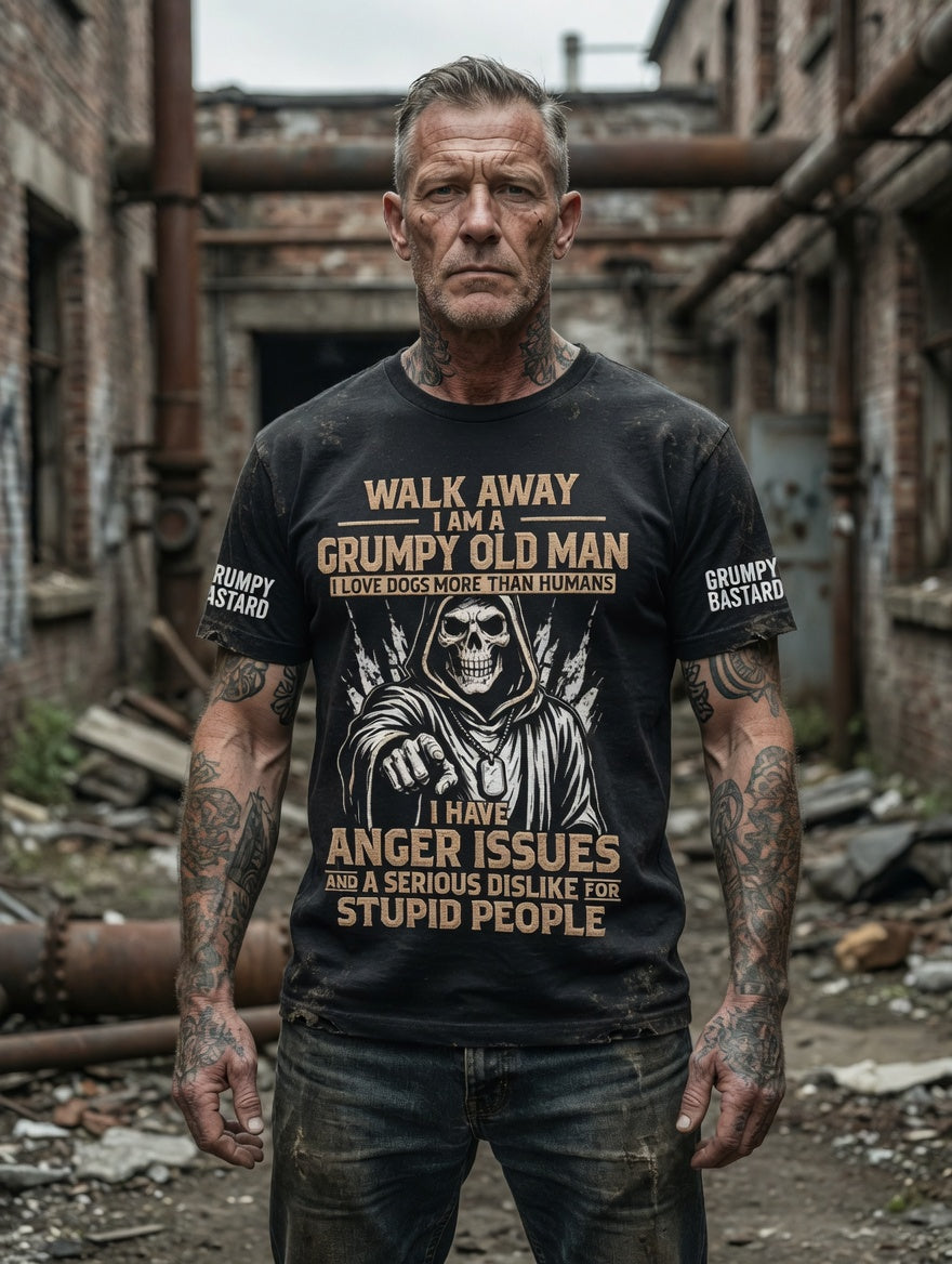 Herren Grummeliger Alter Mann Bedrucktes Vintage-Mode-Loses Kurzarm-T-Shirt