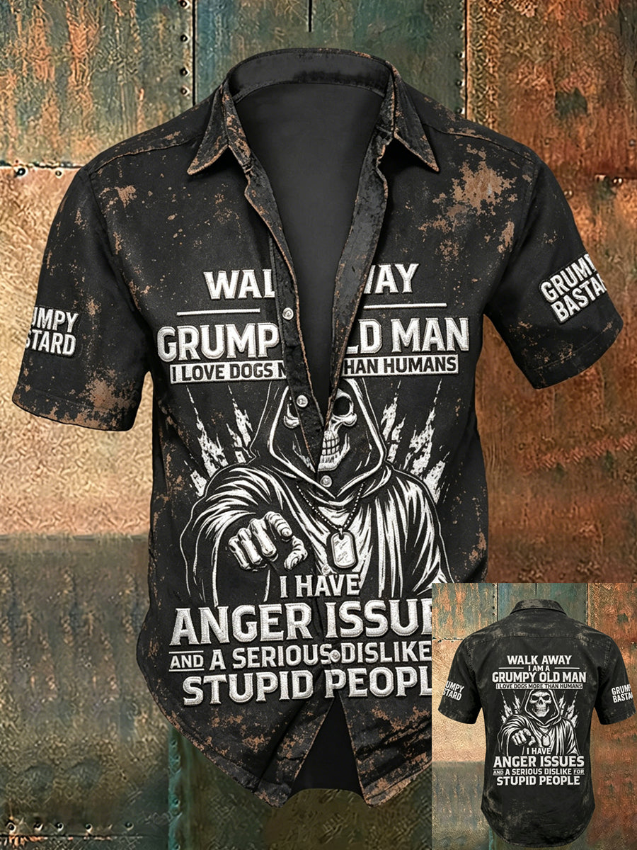 Herren Grumy Old Man Print Casual Kurzarm Shirt