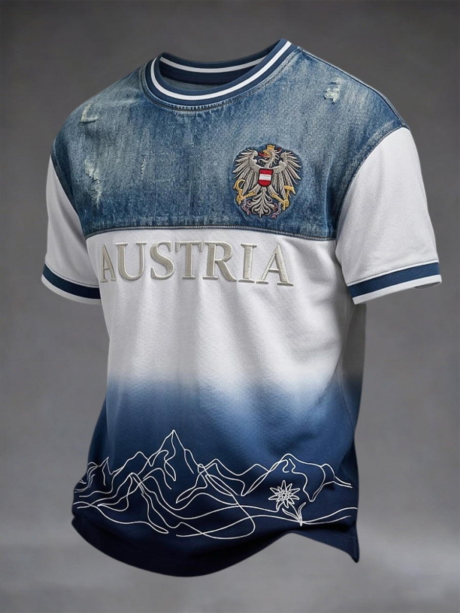 Retro österreichische Alpen Outdoor Farbverlauf Freizeit-T-Shirt