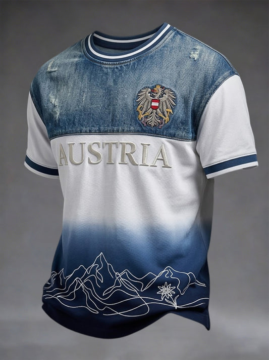 Retro österreichische Alpen Outdoor Farbverlauf Freizeit-T-Shirt
