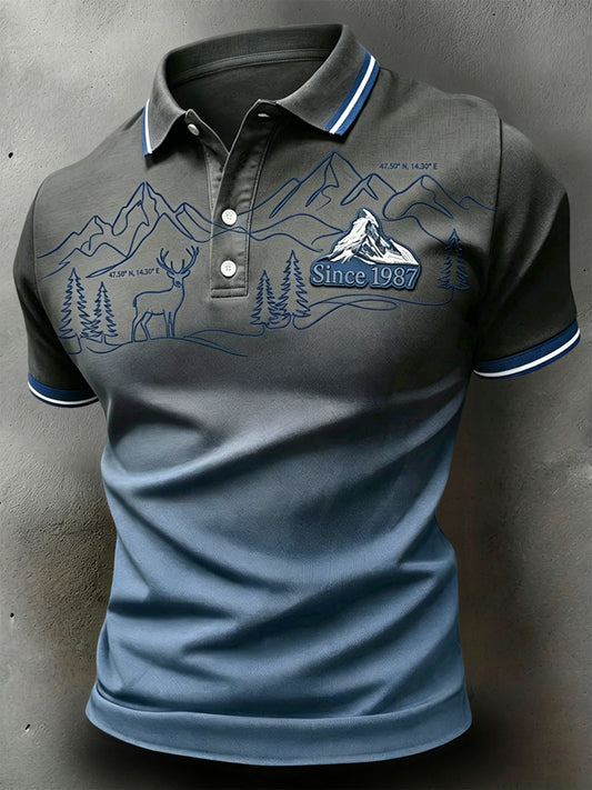 Retro österreichische Berglandschaft Outdoor lässiges Poloshirt