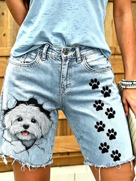 Damen-Tier kunst bedruckte kurze Jeans