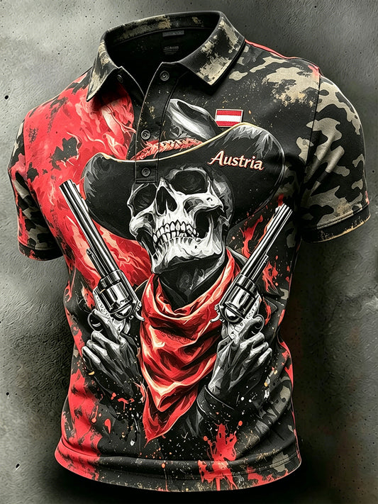 Herren-Poloshirt im Vintage-Stil mit kurzem Ärmel und verwaschenem Print