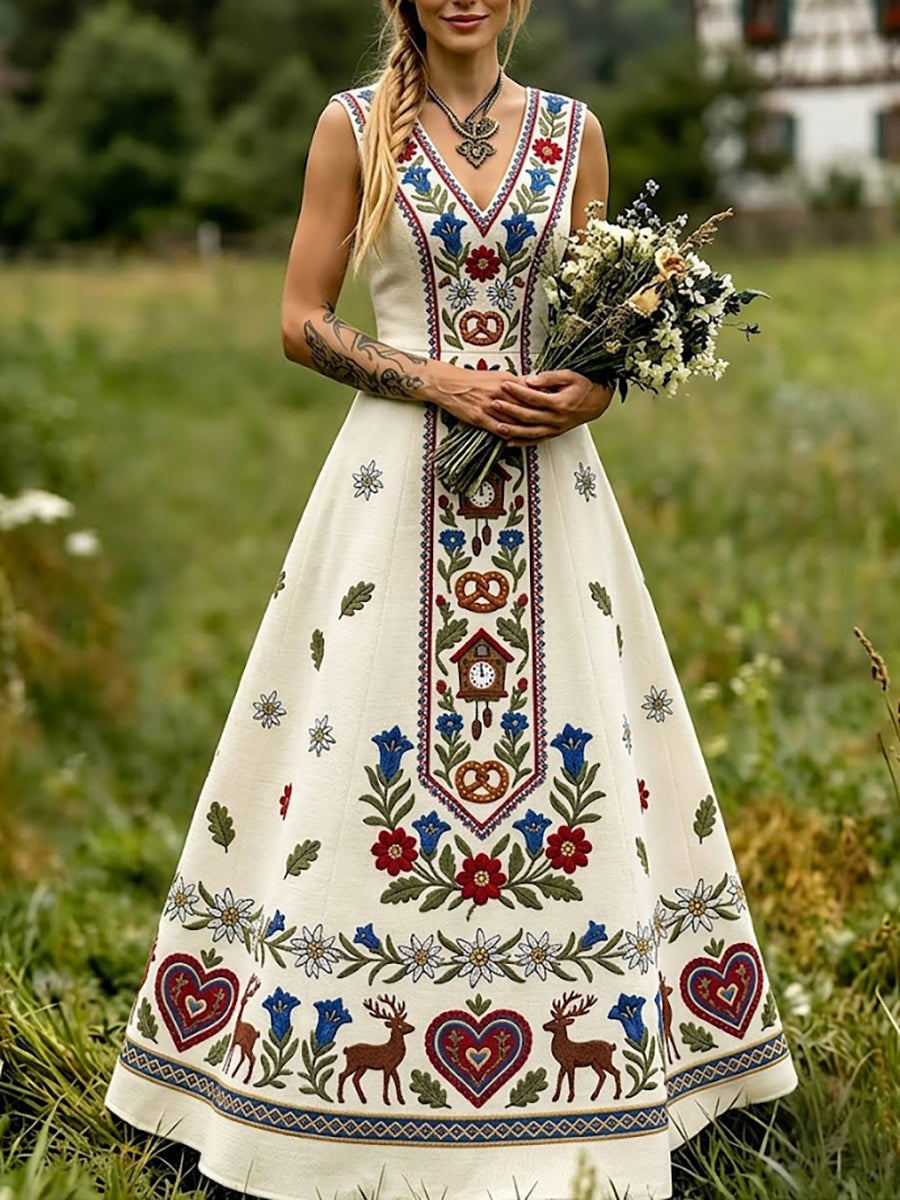 Damenkleid im bayerischen Stil mit floralem Kunstprint