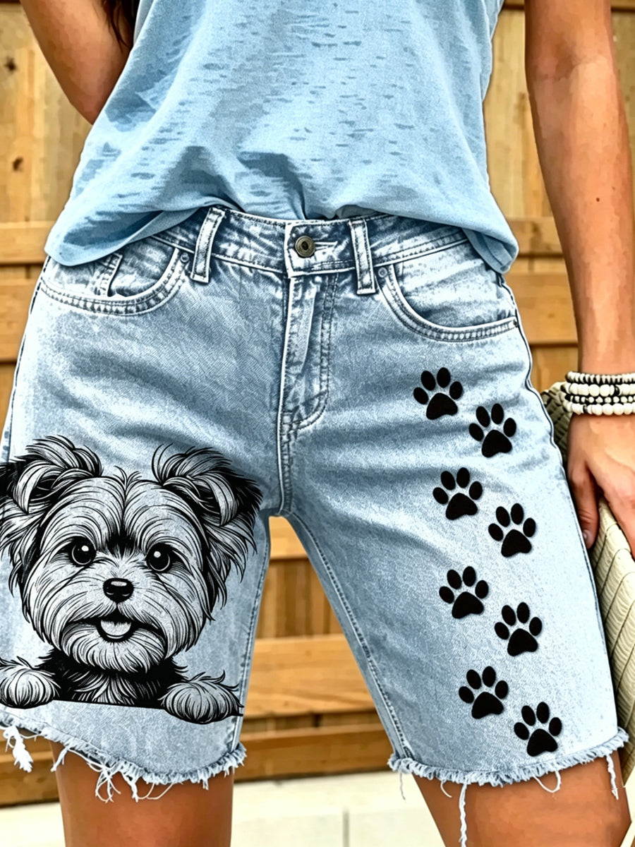 Damen-Shorts aus Jeans mit Tiermotiv-Print