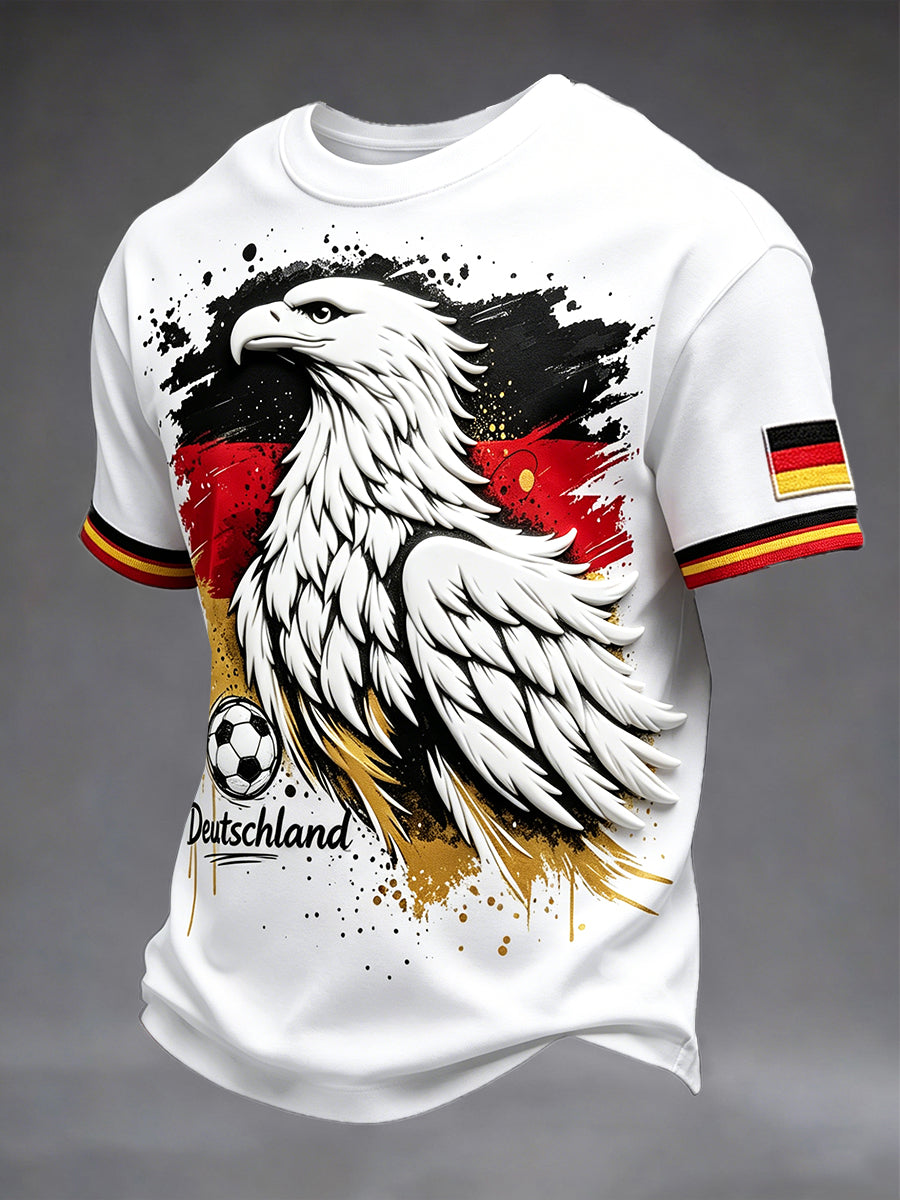 Herren-Weißes, lässiges T-Shirt mit deutschem Fußballadler-Print 2026