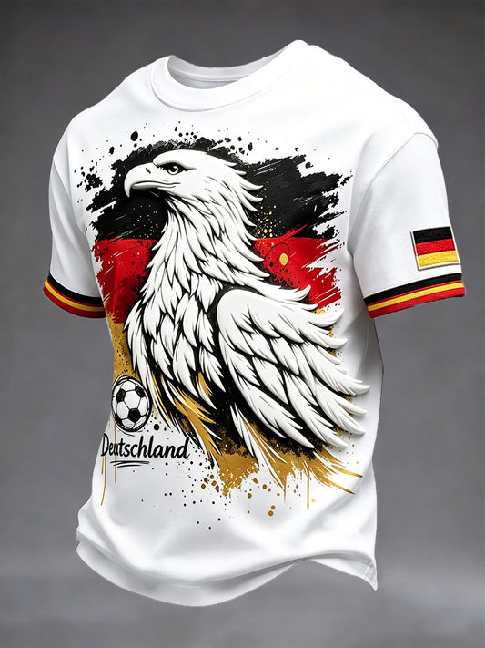 Herren-Weißes, lässiges T-Shirt mit deutschem Fußballadler-Print 2026