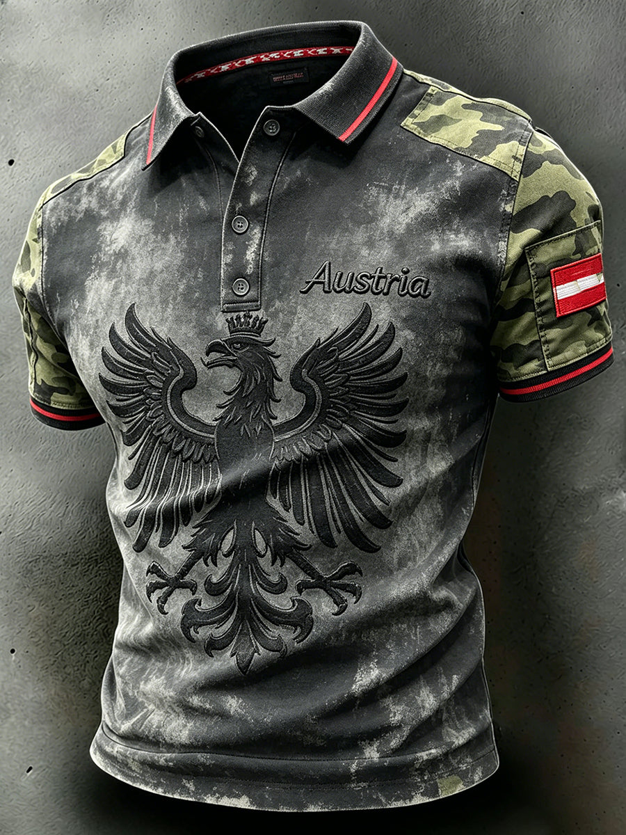 Herren-Poloshirt im Vintage-Stil mit kurzem Ärmel und verwaschenem Print