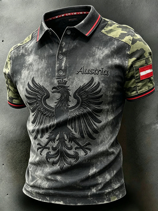 Herren-Poloshirt im Vintage-Stil mit kurzem Ärmel und verwaschenem Print