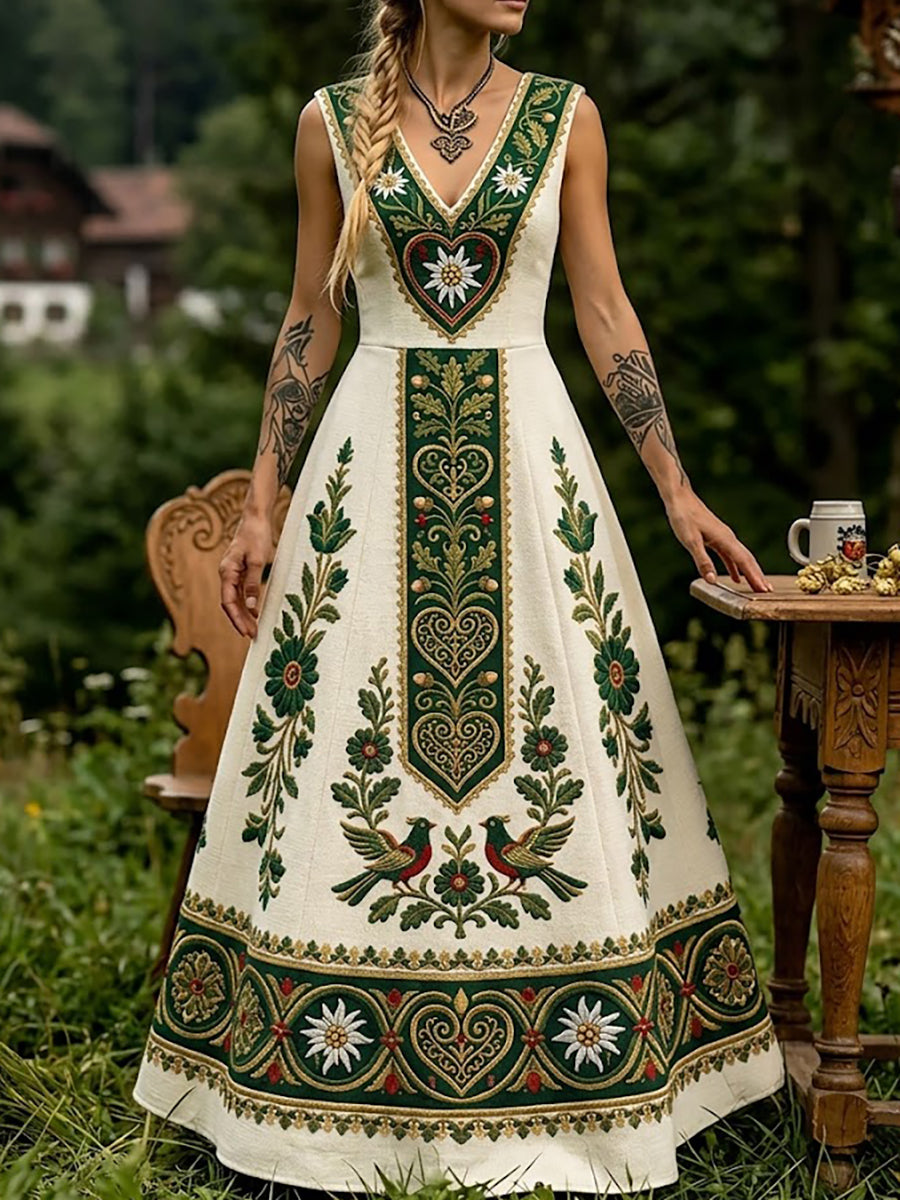 Damenkleid im bayerischen Stil mit floralem Kunstprint