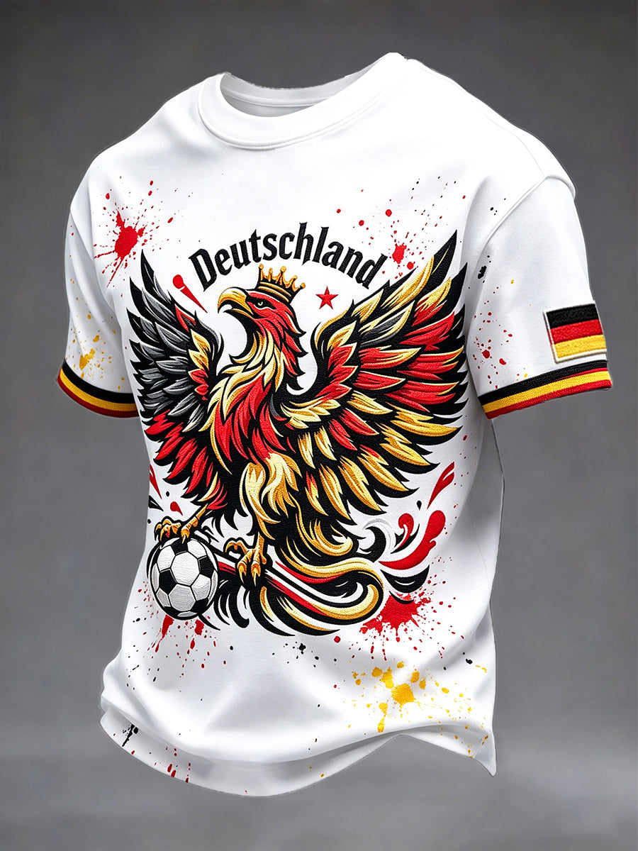 Herrenweißes, lässiges T-Shirt mit deutschem Fußballadler-Graffiti-Print