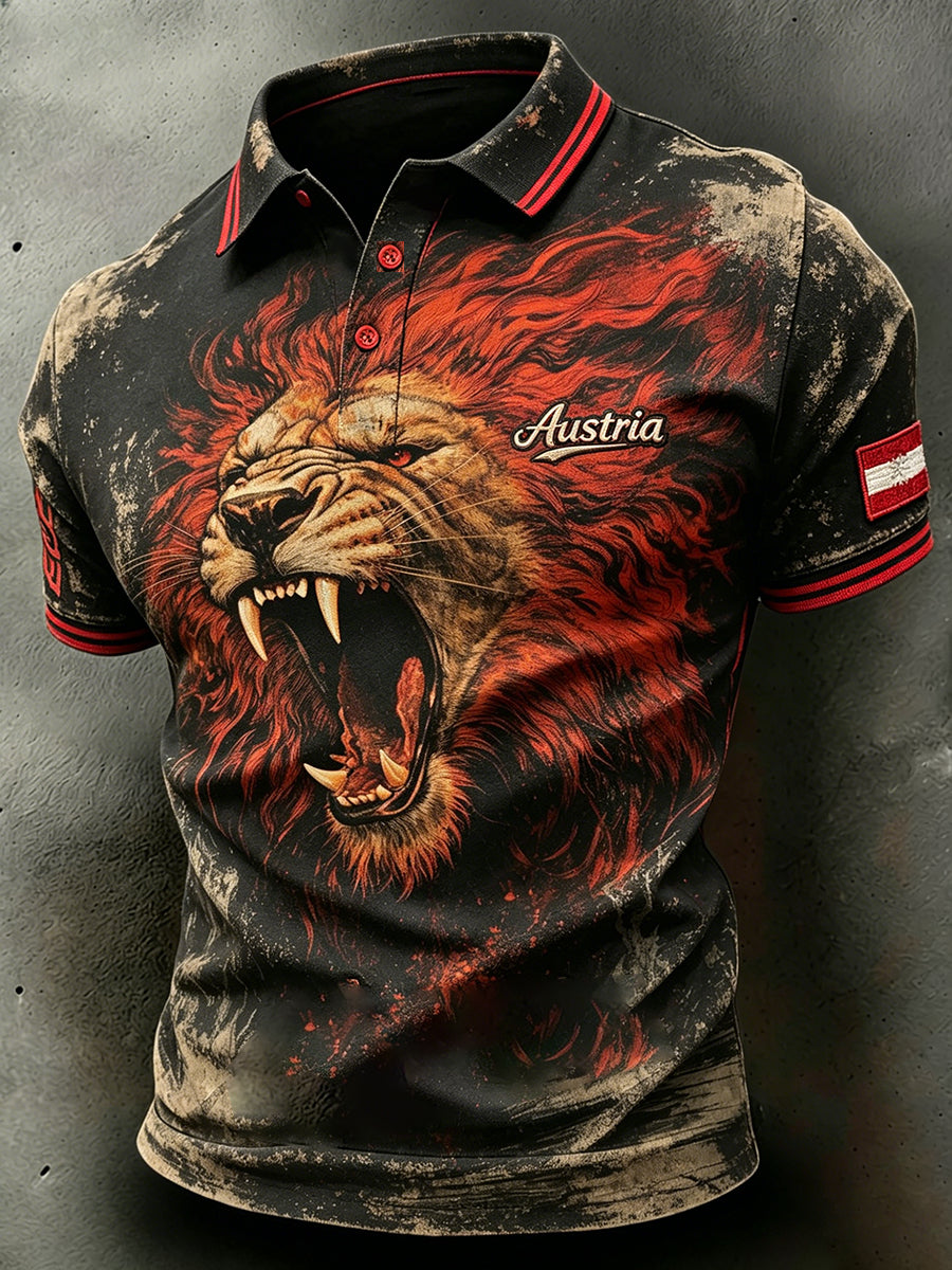 Herren-Poloshirt im Vintage-Stil mit kurzem Ärmel und verwaschenem Print