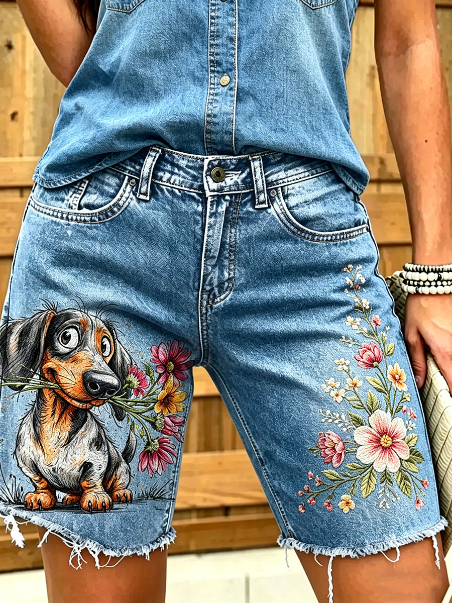 Damen-Shorts aus Jeans mit Tiermotiv-Print