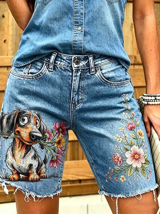 Damen-Shorts aus Jeans mit Tiermotiv-Print