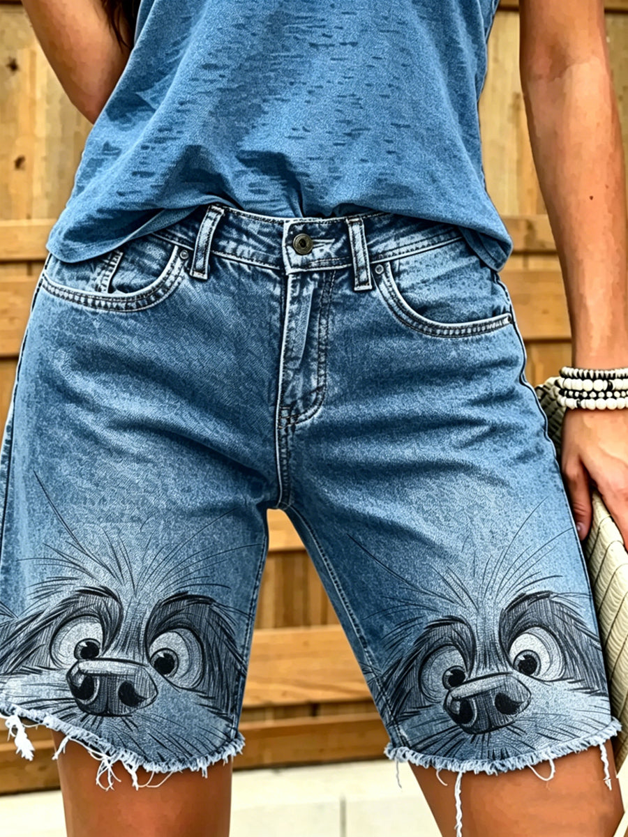 Damen-Shorts aus Jeans mit Tiermotiv-Print