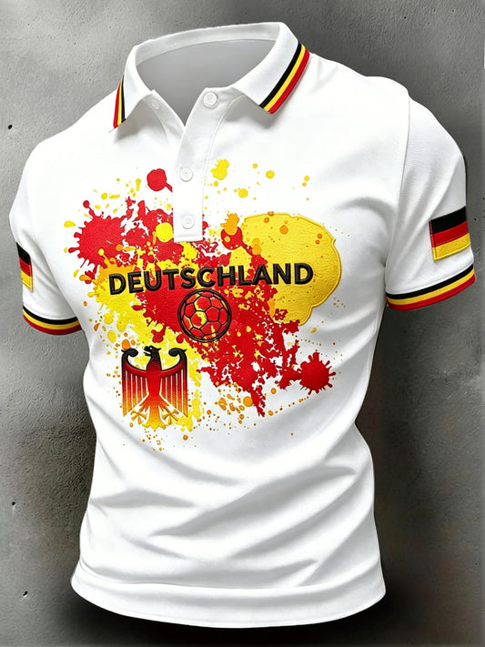 Herren-Poloshirt mit Graffiti-Print zur deutschen Flagge, lässig