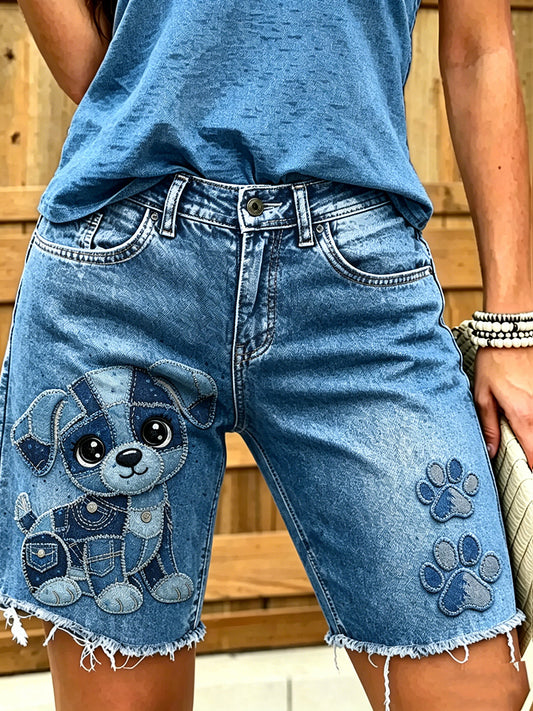 Damen-Shorts aus Jeans mit Tiermotiv-Print