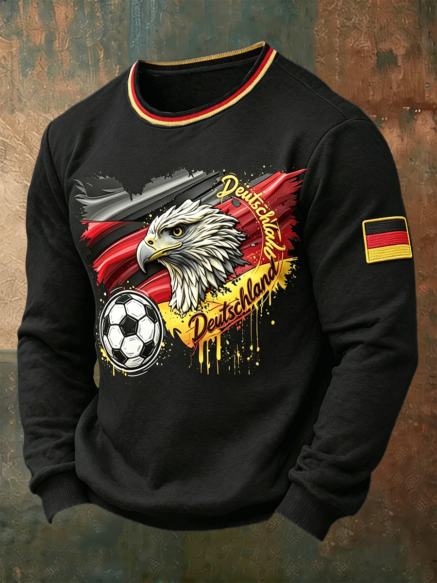 Herren T-Shirt mit deutscher Flagge und Adlermotiv, Fußball-Print, lässig, langärmlig
