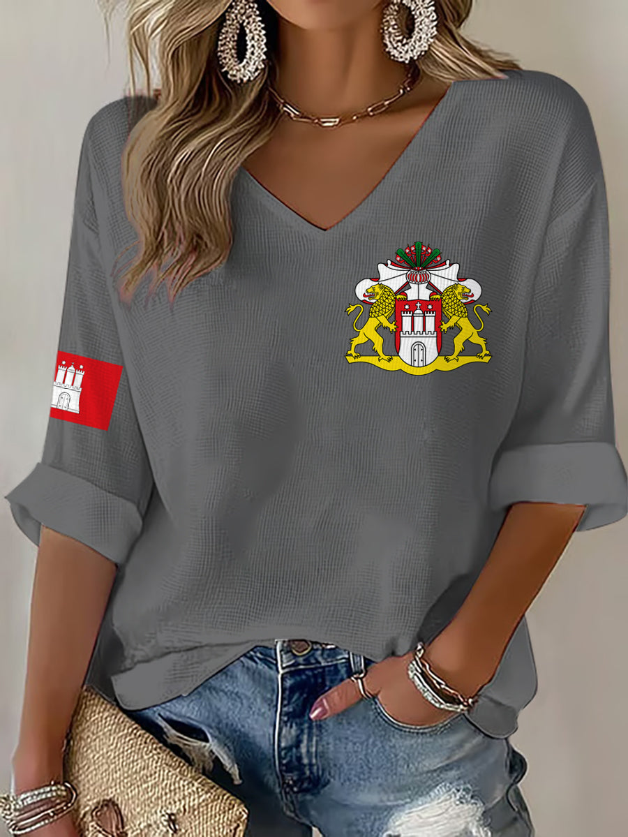 Damen-Hafengeburtstag-Print-Waffel-T-Shirt