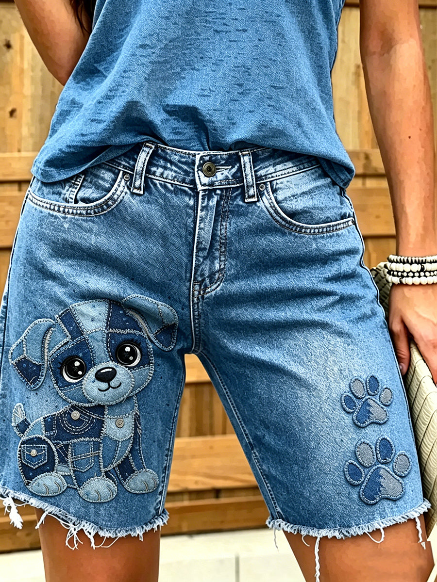 Damen-Shorts aus Jeans mit Tiermotiv-Print