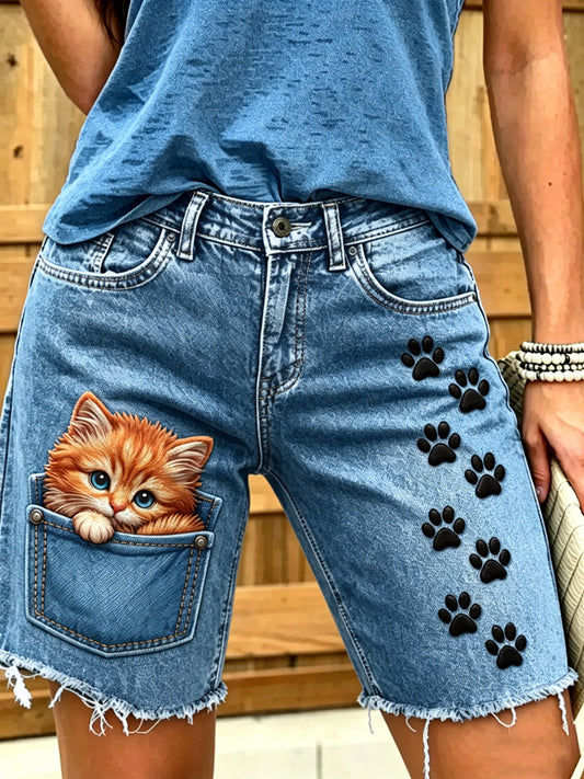 Damen-Shorts aus Jeans mit Tiermotiv-Print