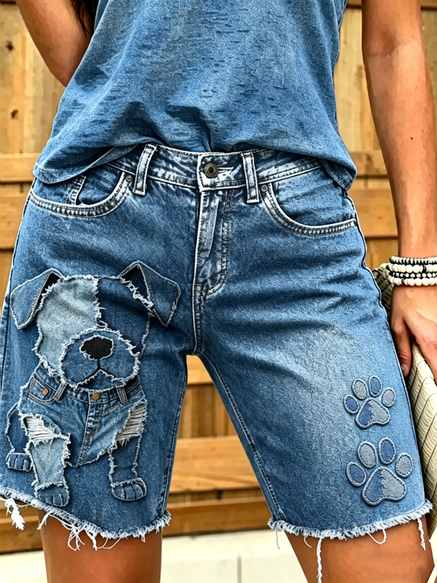 Damen-Shorts aus Jeans mit Tiermotiv-Print