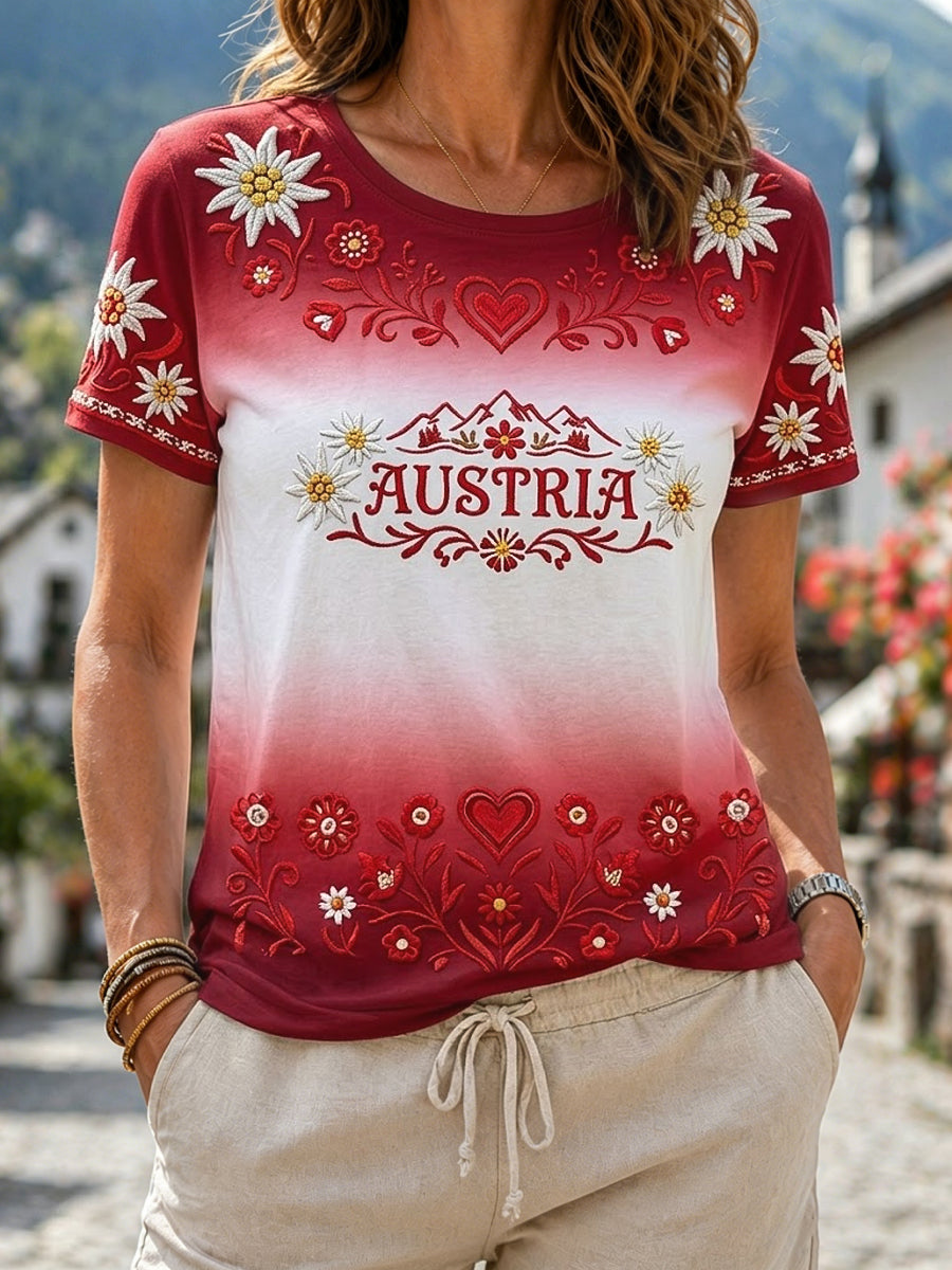 Damen Vintage Edelweiß Farbverlauf Freizeit-T-Shirt