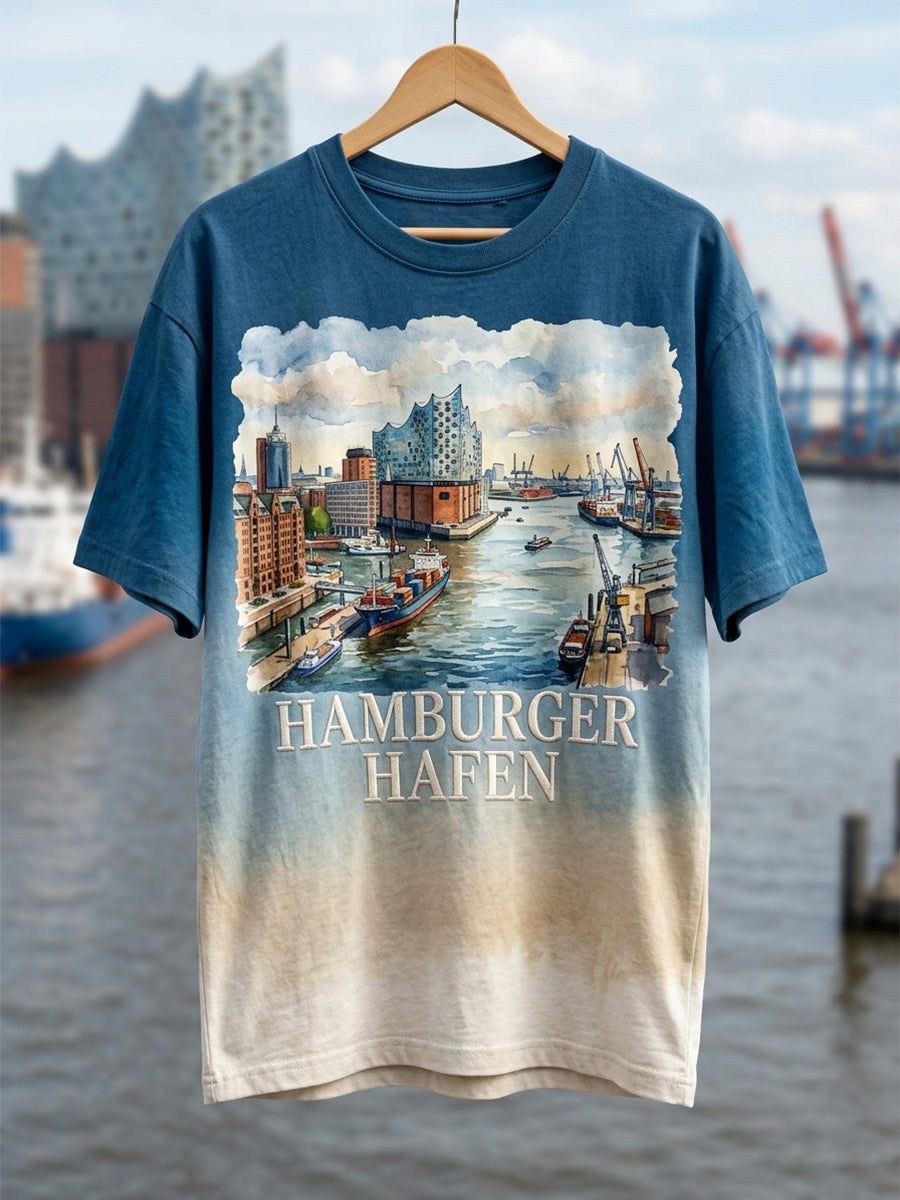 Herren-Hafengeburtstag-Print-Shirt mit kurzen Ärmeln