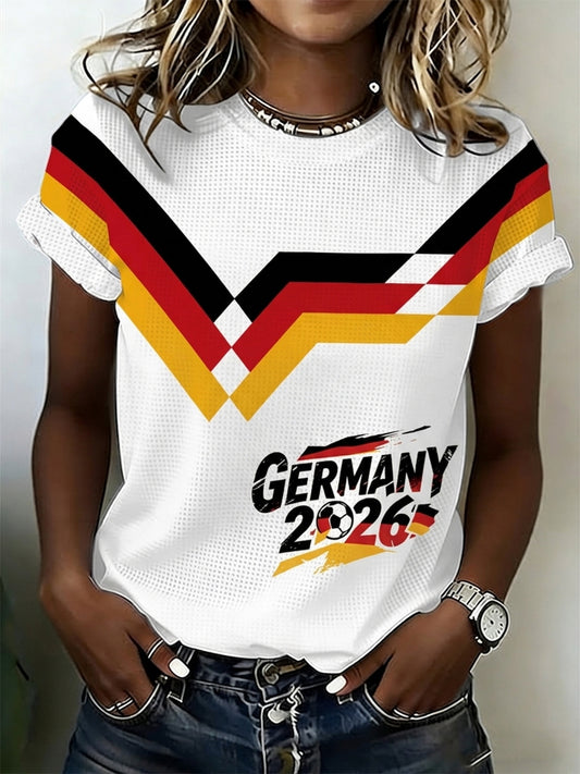 Damen-Deutschland-Fußballfan-Print-Waffel-T-Shirt