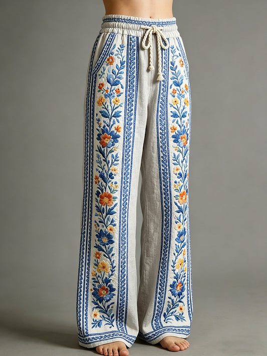 Damenhose mit Blumenkunstdruck