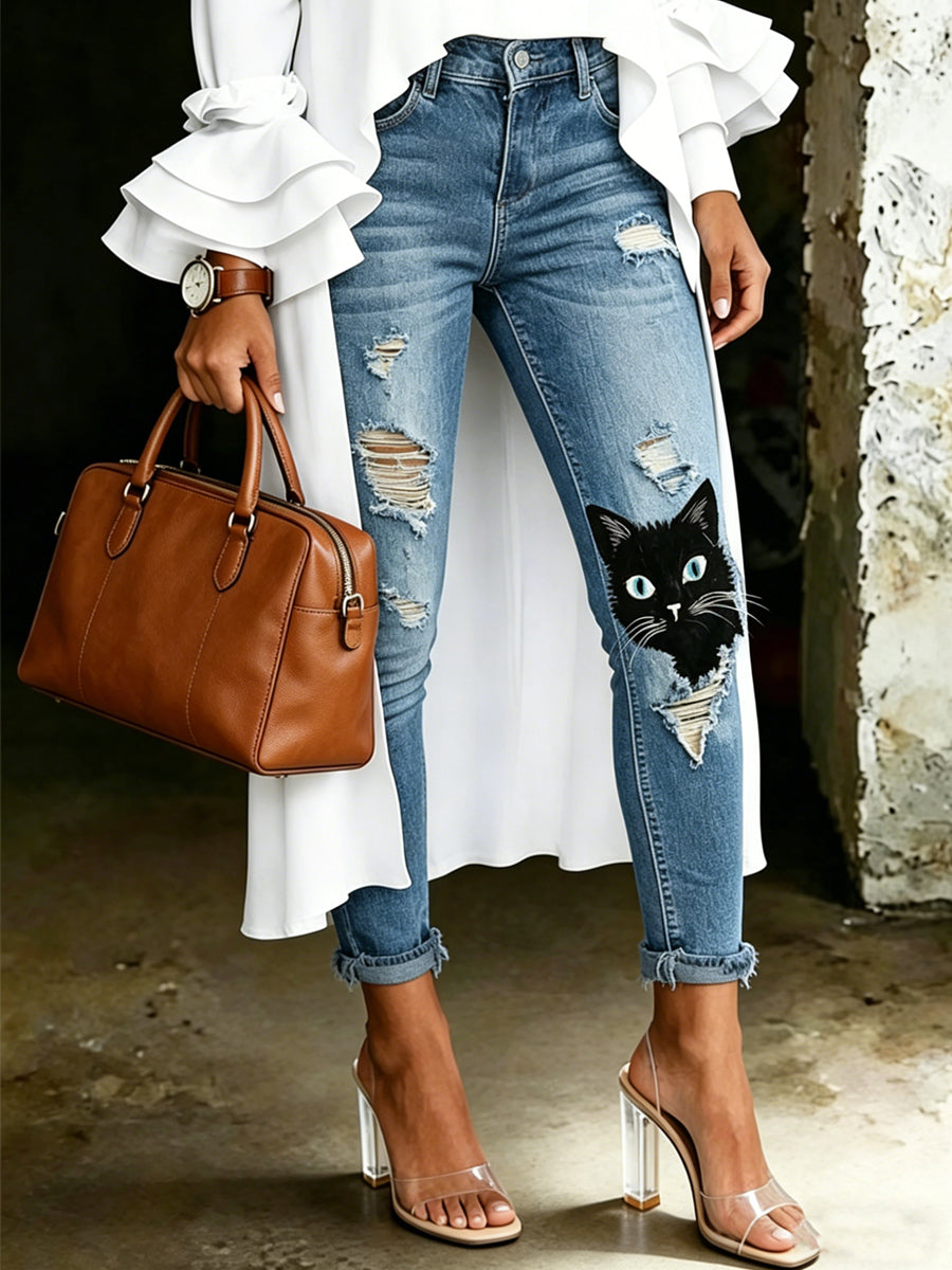 Damen-Tier kunst bedruckte Jeans