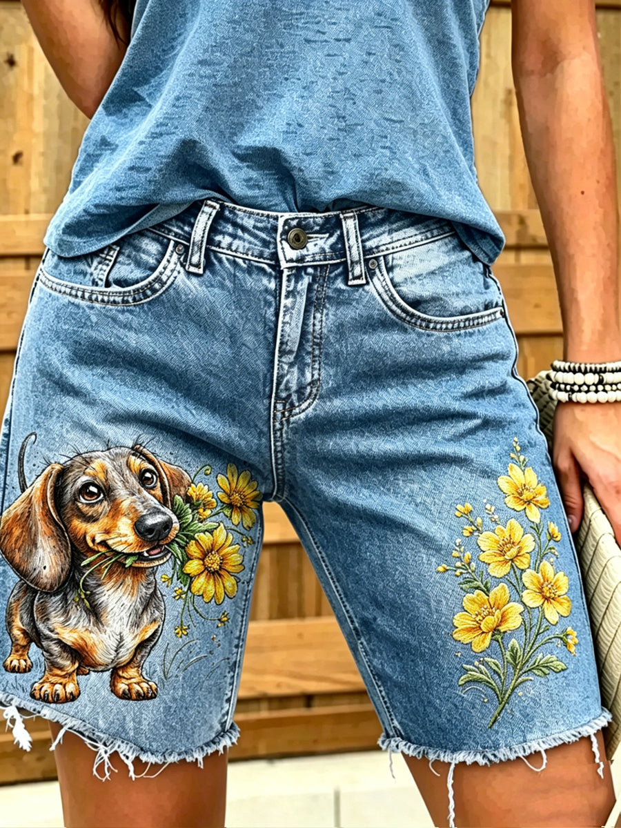Damen-Shorts aus Jeans mit Tiermotiv-Print