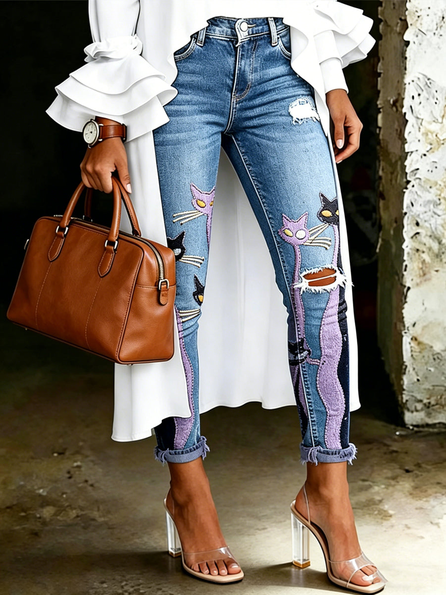 Damen-Jeans mit Tiermotiv-Print