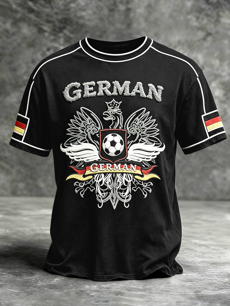 Herren schwarzes deutsches Fußball-3D-gedrucktes Freizeit-T-Shirt