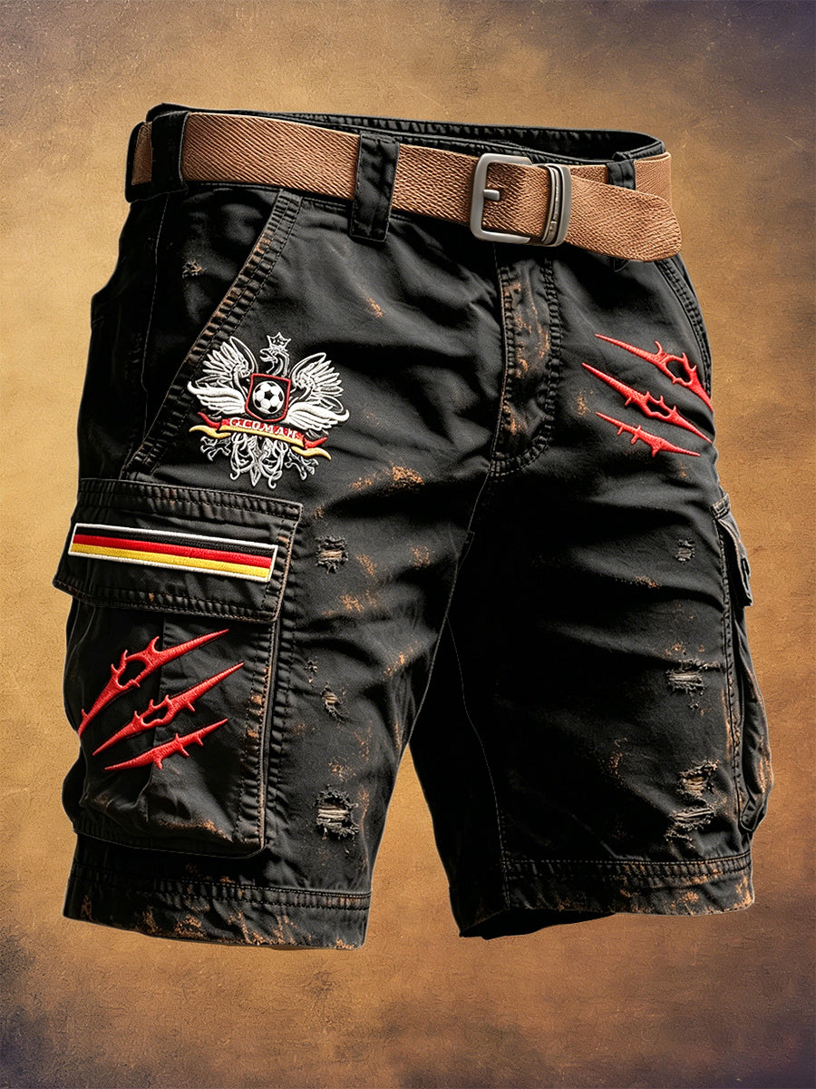 Herren-Deutschland-Fußball-Vintage-behandelter-Print-lässige-Arbeits-Shorts