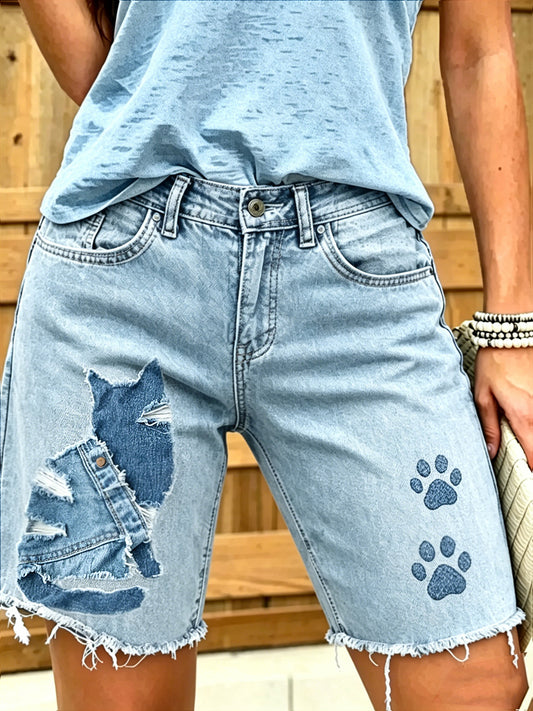 Damen-Shorts aus Jeans mit Tiermotiv-Print